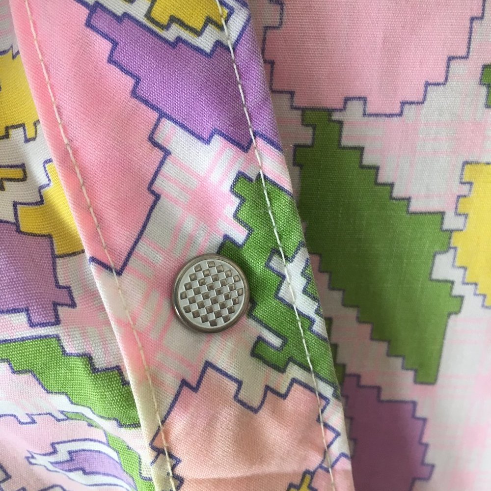 Vintage short sleeve snap button robe house coat dress pink with floral pattern - Picture 5 of 10